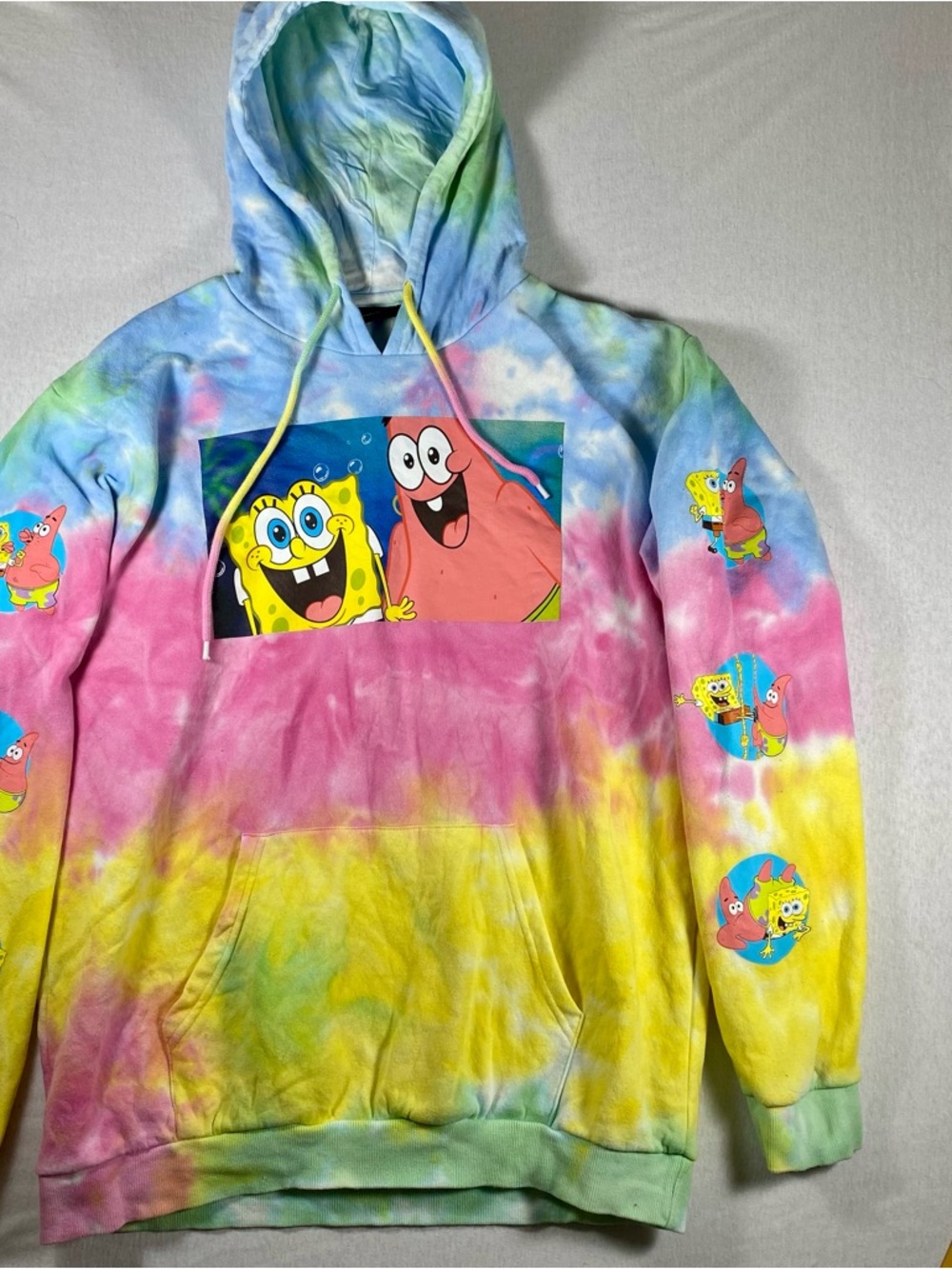 Nickelodeon Men’s L Hoodie Spongebob & Patrick Sweatshirt Lightweight Tie dye